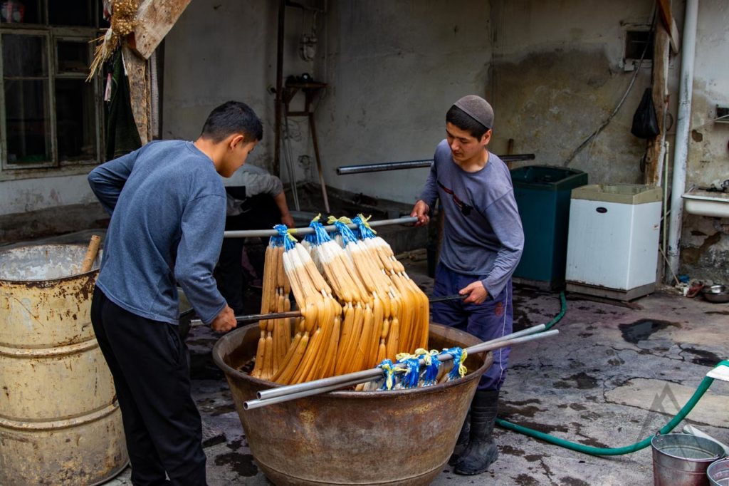 Silk coloring in Fergana Valley