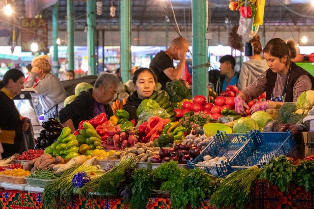 Bazar selling frest vegetables in Kyrgyzstan