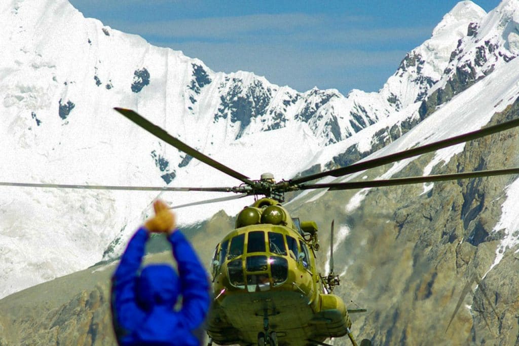 Helicopter to Khan Tengri peak, Kyrgyzstan