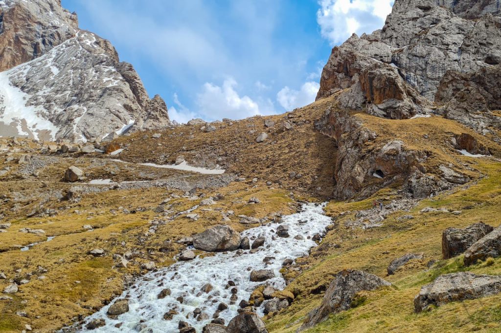 Kurumduk river starting from underground near Kel Suu dam