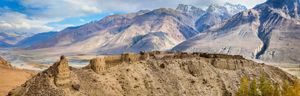 Panorama of Yamchun fortress, Ishkashim, Pamir, Tajikistan