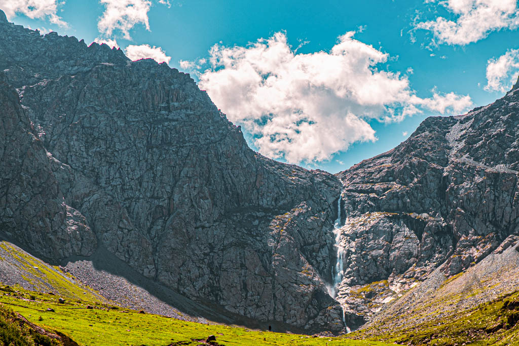 Shar waterfall in the Bash Kaindy gorge in Naryn region in Kyrgyzstan