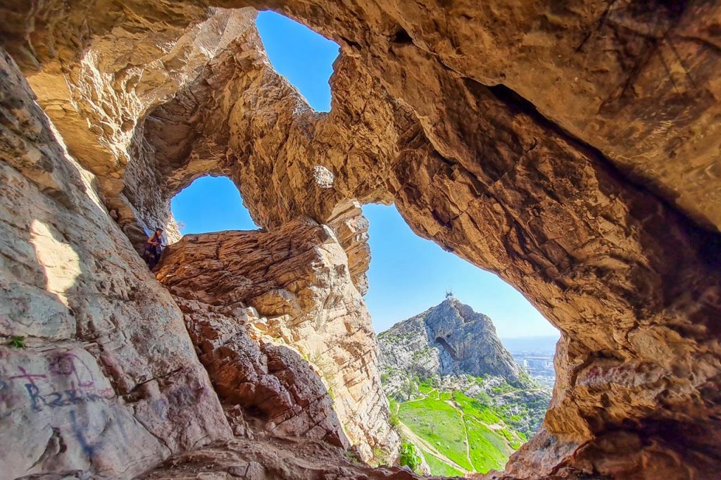 Three windows cave in Sulaiman Too, Osh, Kyrgyzstan