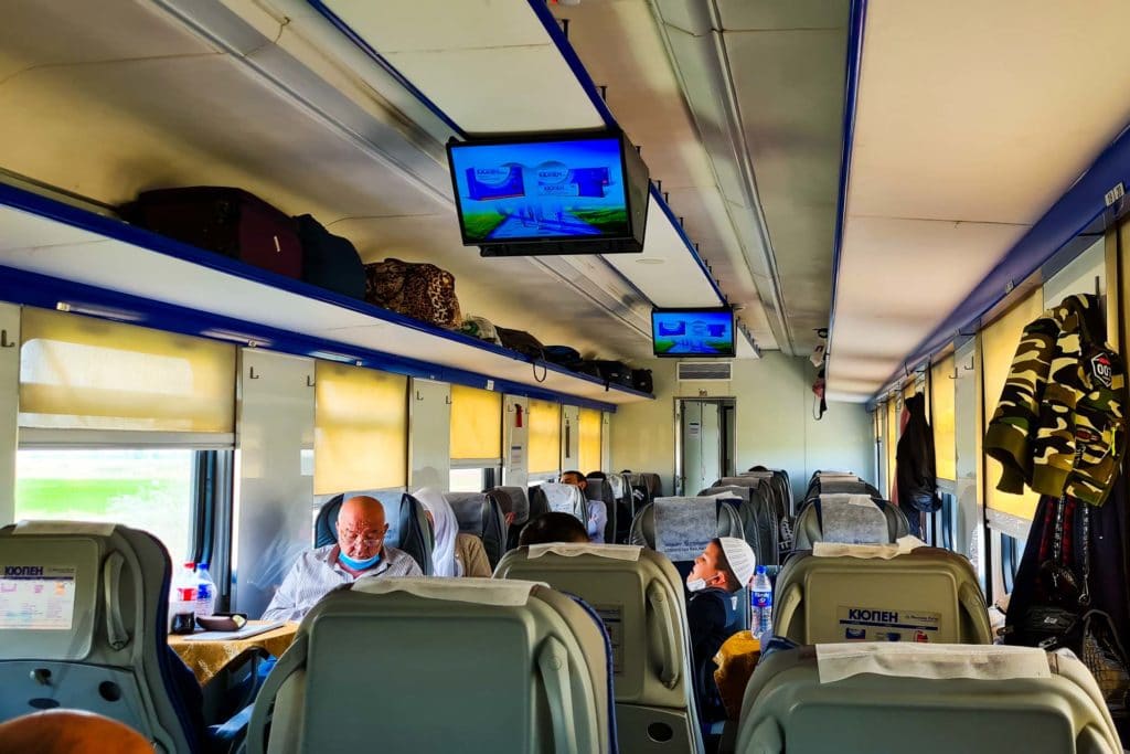 inside of Uzbek train