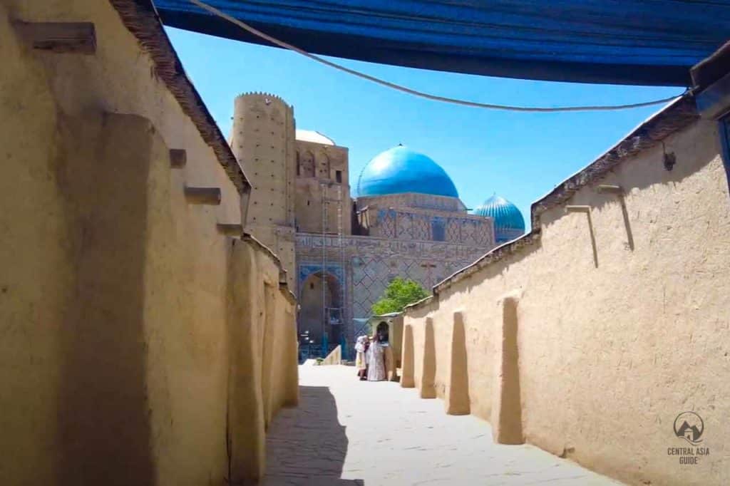 Turkistan UNESCO mausoleum from an old town alley