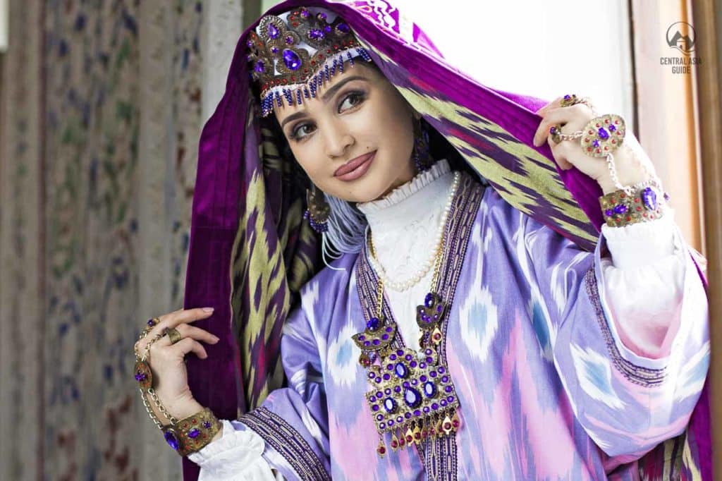 Uzbek national dress worn by an Uzbek woman